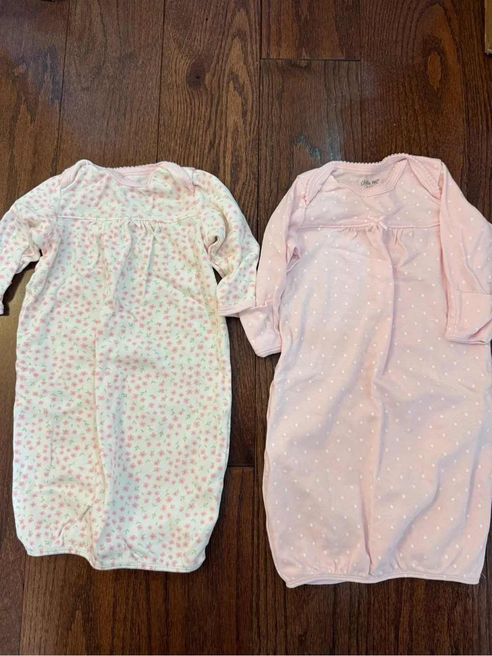 Little Me Baby Sleep Gowns - Light Pink Floral & Dot Set